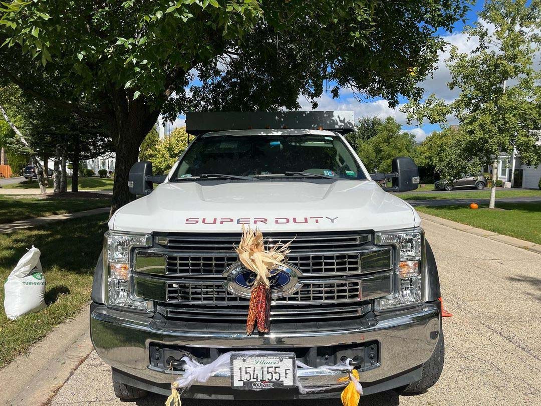 Ford Superduty truck with Halloween decorations on front