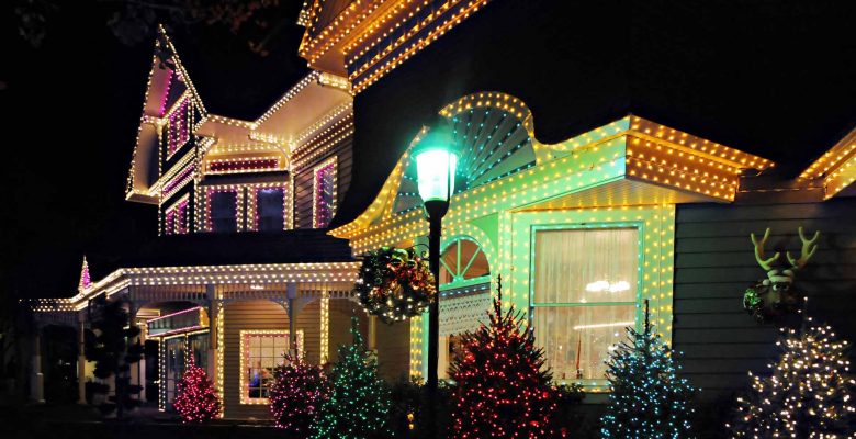 House decorated with Christmas lights